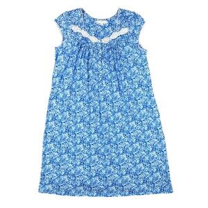 Eileen West Nightgown Size M Blue Floral Crochet Lace Detail Cotton Modal  Midi